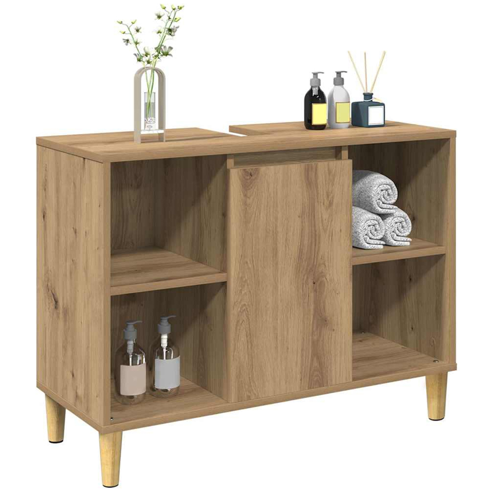 vidaXL Single Door 4 Open Shelf Artisan Oak Bathroom Sink Cabinet Image 3