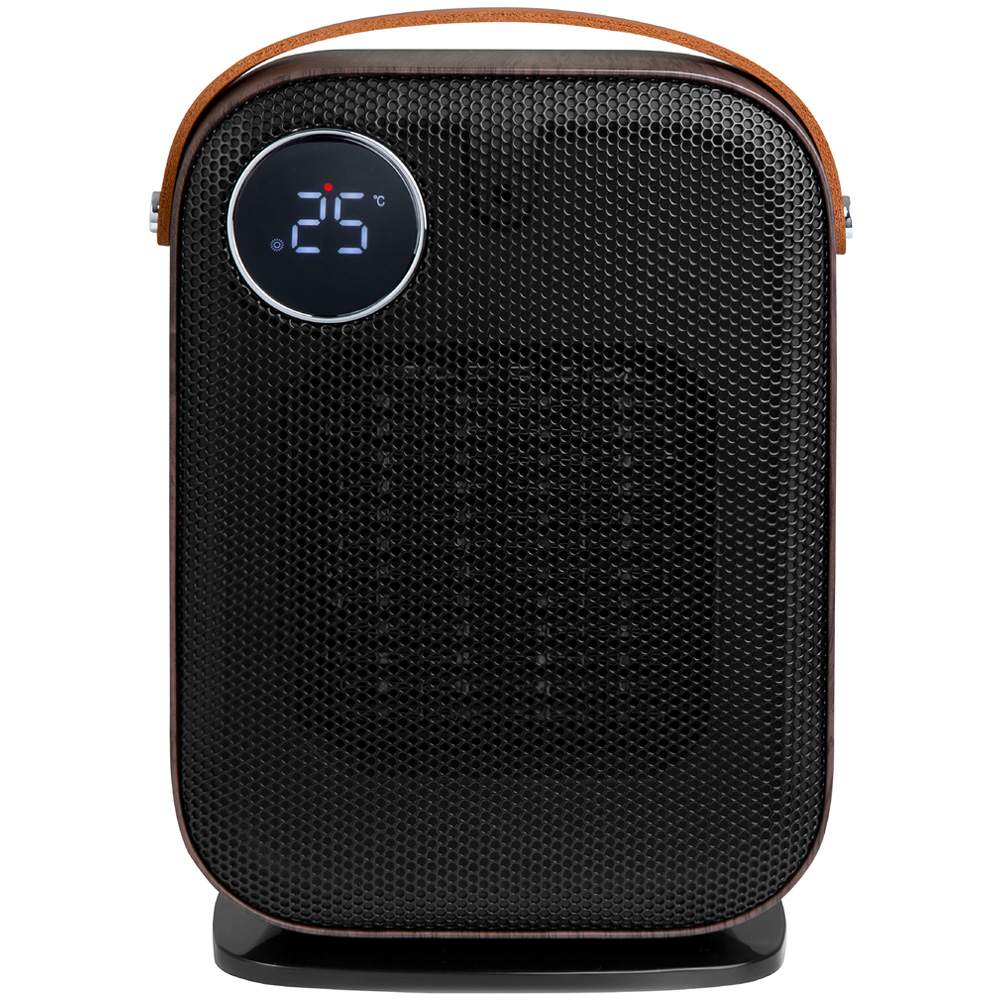 Abode ADTH1004 Black and Wood Grain Effect Ceramic Heater with Faux Leather Handle 1800W Image 1
