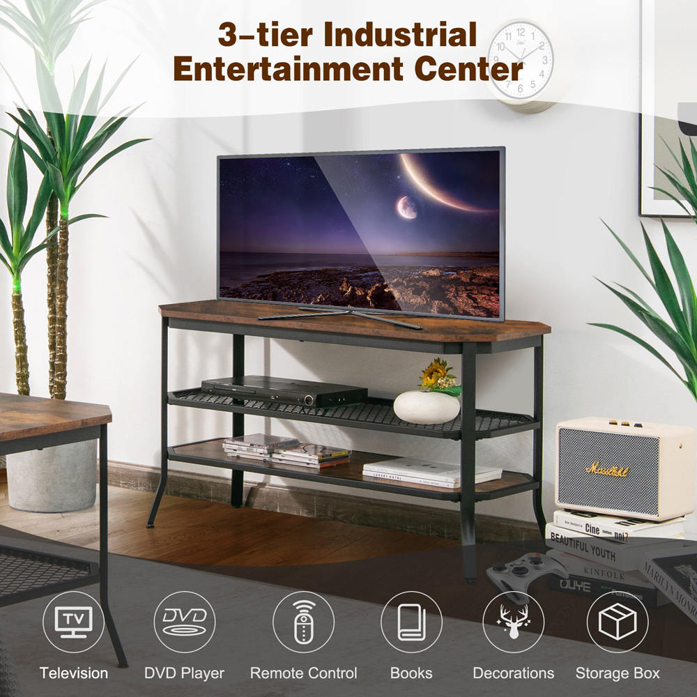 Costway Wooden Rustic Brown TV Unit Image 7