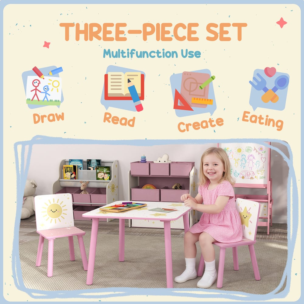 AIYAPLAY 3 Piece Pink Kids Table Set Image 4