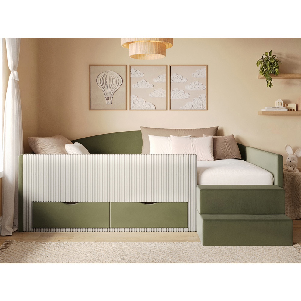 Flair Elisa Olive Green and Beige Velvet and Cord Low Sleeper Bed with Storage Image 5