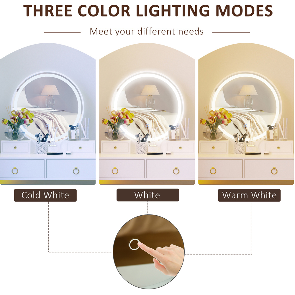 Portland 4 Drawer White Dressing Table Set with LED Mirror Image 5