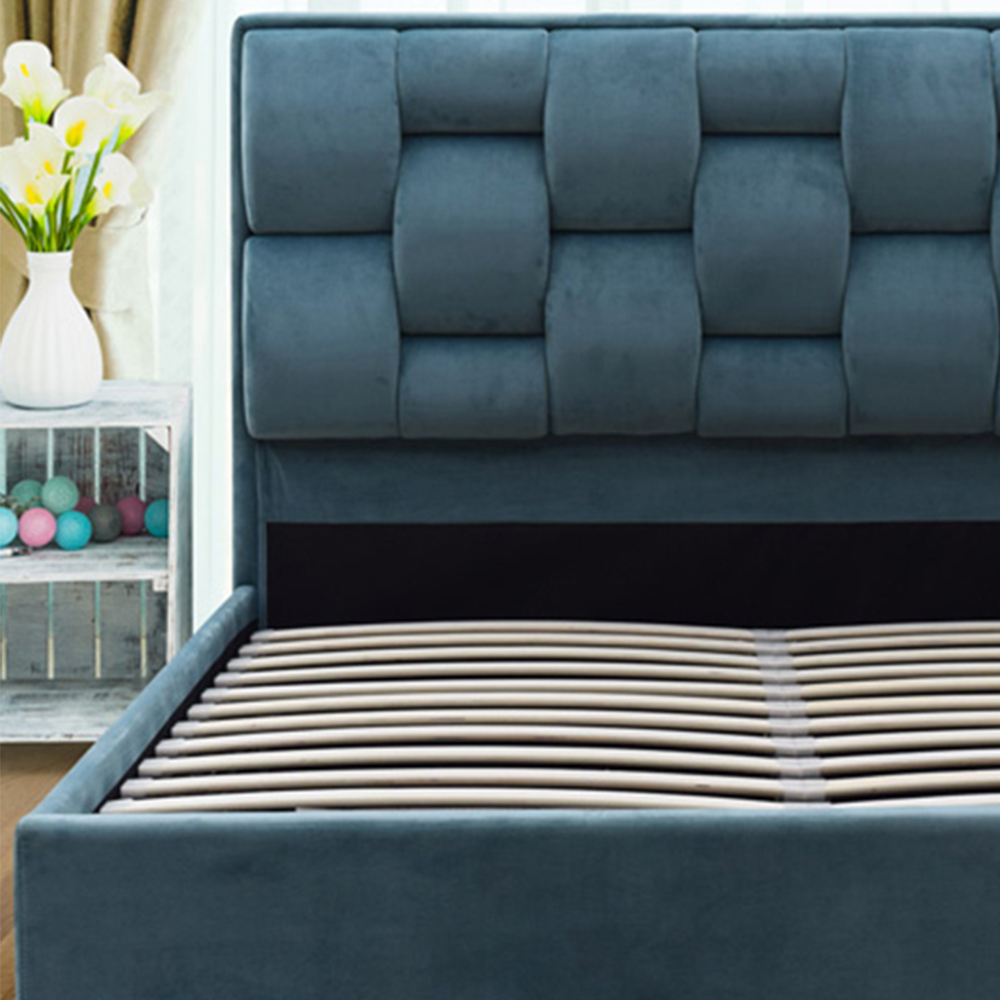 Brooklyn King Size Blue Plush Velvet Storage Ottoman Bed Image 2