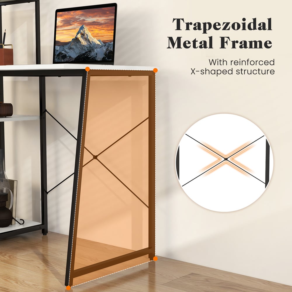 Costway Computer Desk with Bookshelf and Host Stand White Image 7