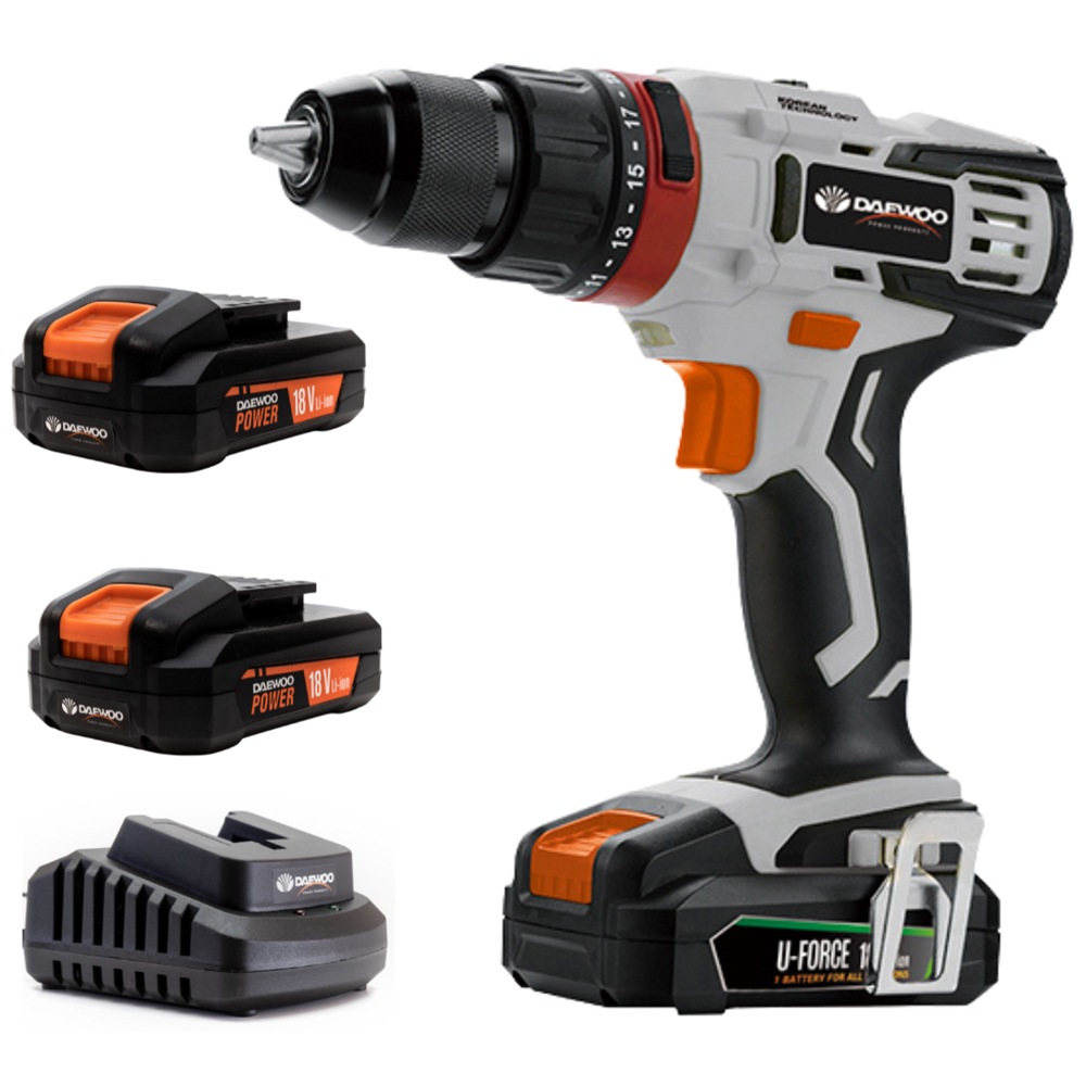 Daewoo U-Force 18V 2 x 2Ah Lithium-Ion Impact Drill with Battery Charger Image 1