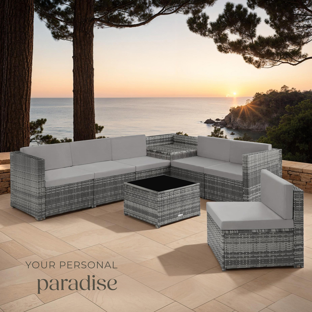 tectake 6 Seater Grey Verona Modular Sofa Set with Table and Storage Box Image 8