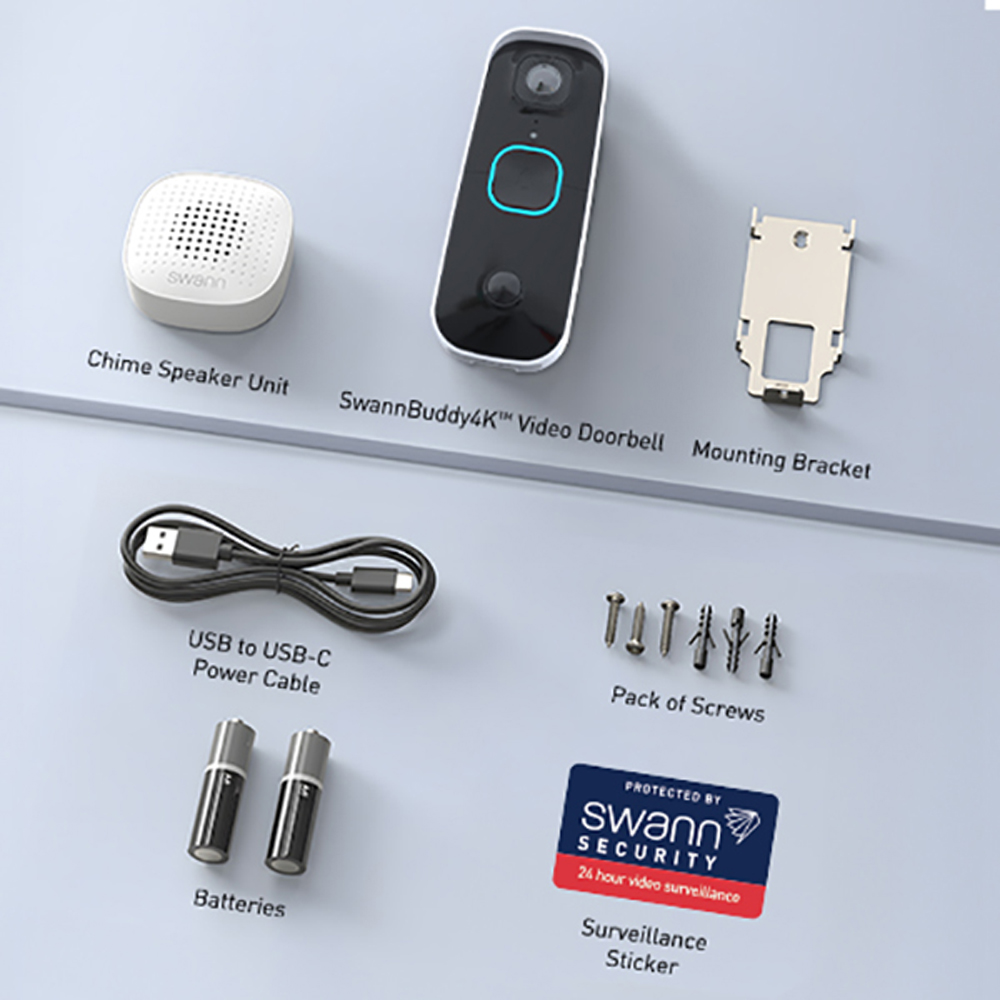 Swann Buddy 4K Wireless 165 Degree View Angle Wi-Fi Video Doorbell and Chime with 2 Way Audio 32GB Image 6