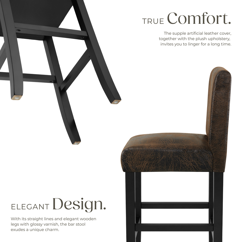 Tectake Antique Brown Leather Padded Bar Stool Image 3