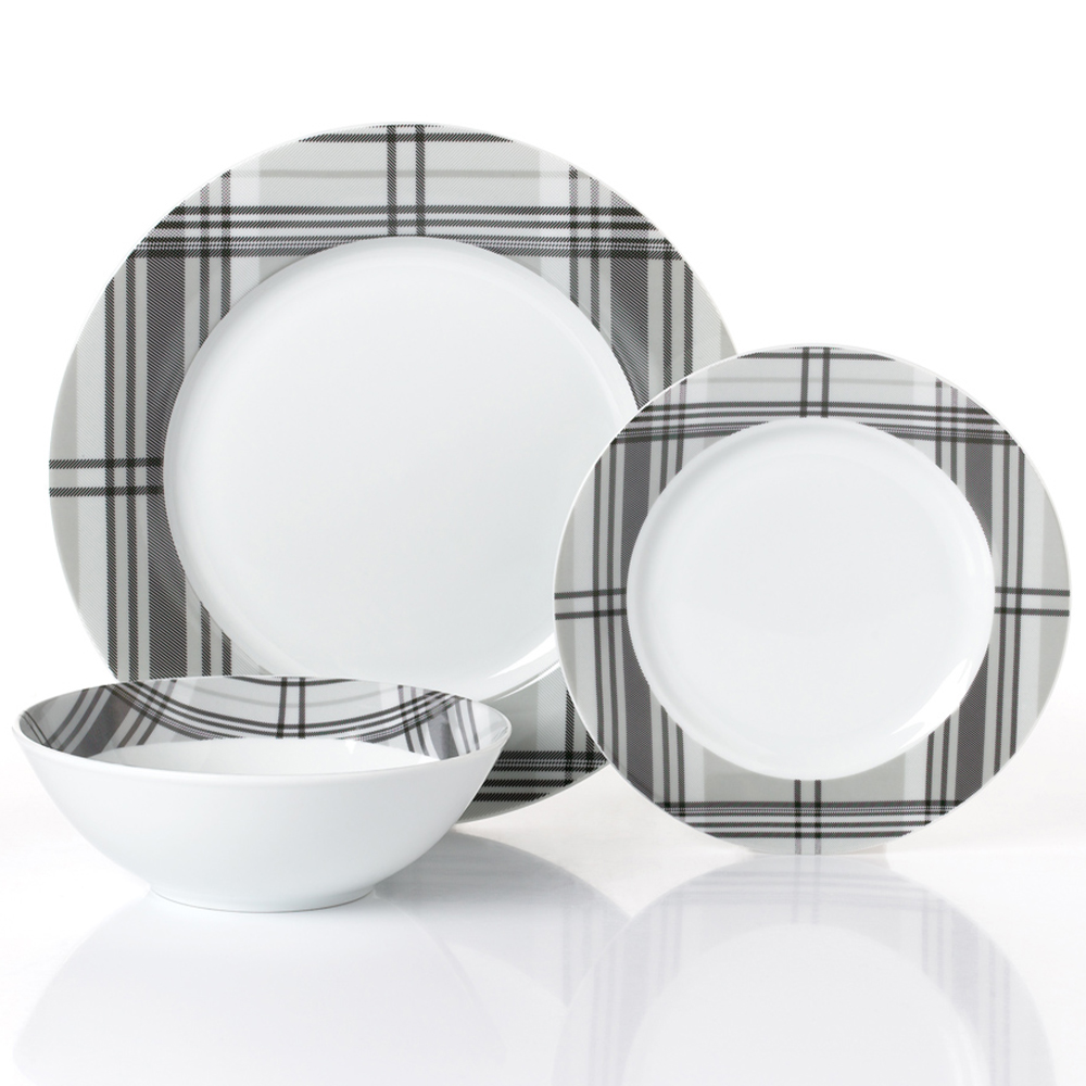 Waterside Christmas Grey Tartan 12 Piece Dinner Set Image 3