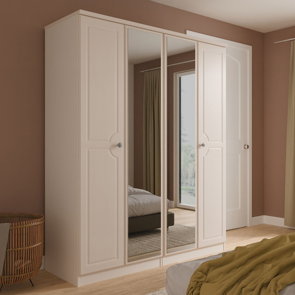 Crowndale Pembroke 4 Door Kashmir Ash Mirror Wardrobe Ready Assembled Image 1