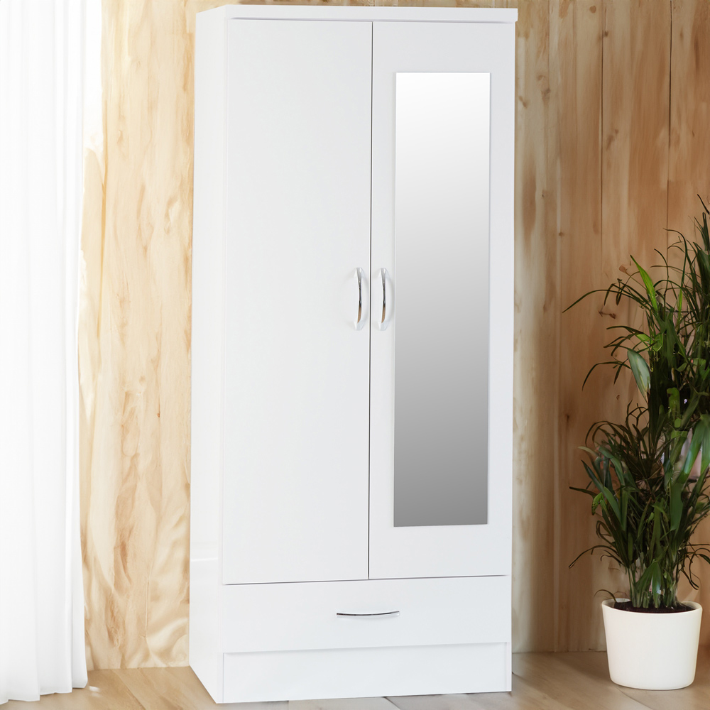 Seconique Nevada 2 Door White Gloss Mirrored Wardrobe Image 1