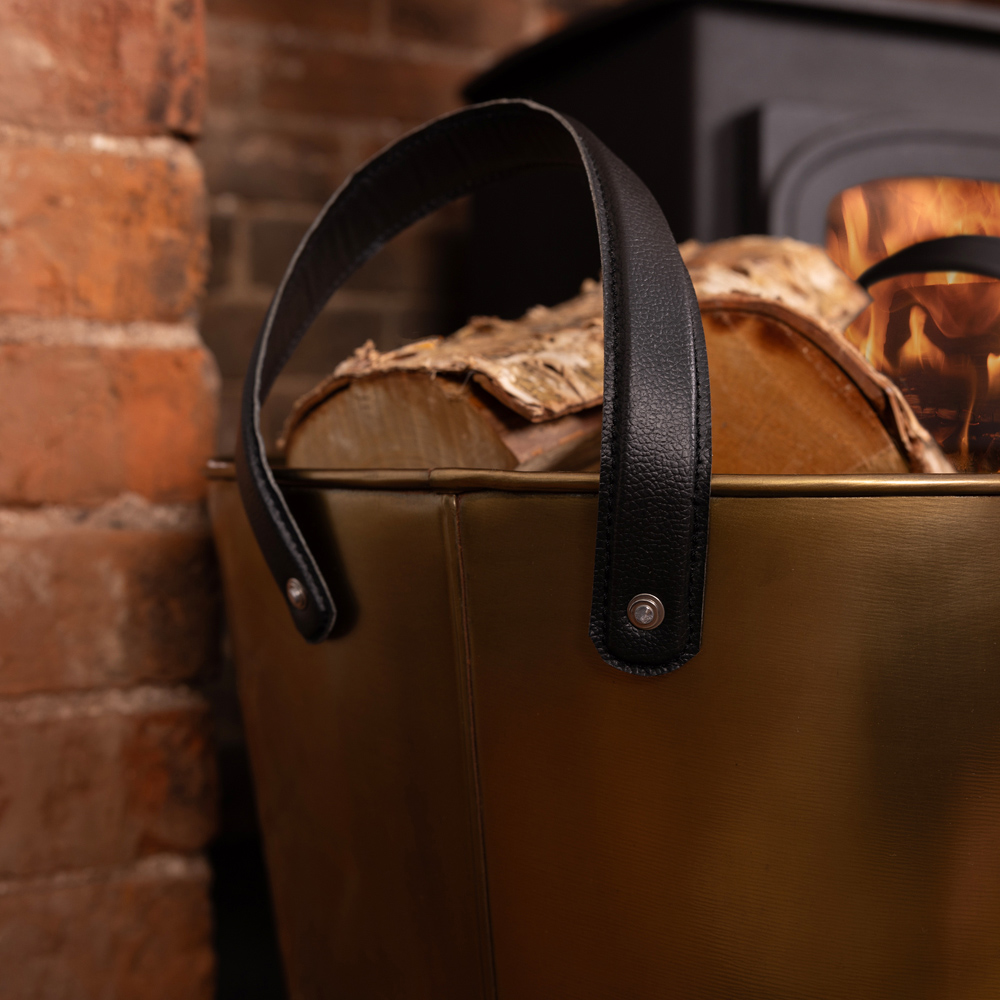 Charles Bentley Snug Mulberry Large Antique Gold Leather Handled Log Bucket Image 6