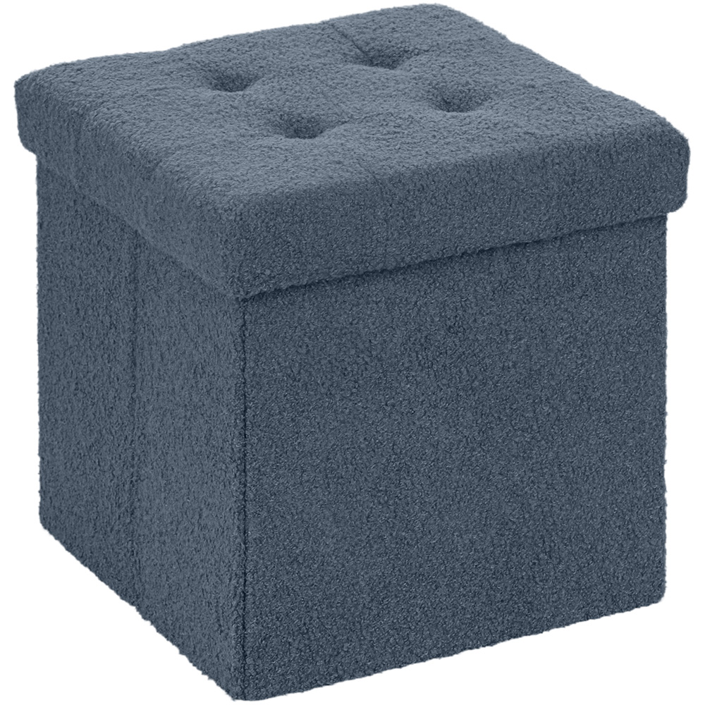 HOMCOM Blue Foldable Sherpa Fleece Storage Ottoman Seat Image 2