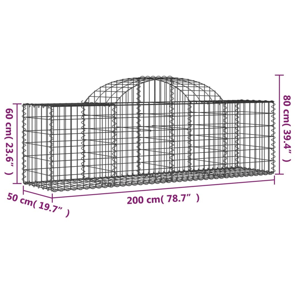 vidaXL Silver Galvanised Iron Arched Gabion Basket 60/80 x 50 x 200cm 25 Pack Image 5