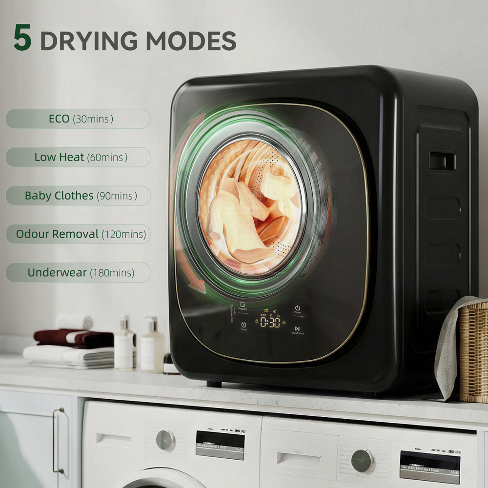 HOMCOM Black Compact Small Tumble Dryer Machine 4kg 800W Image 4