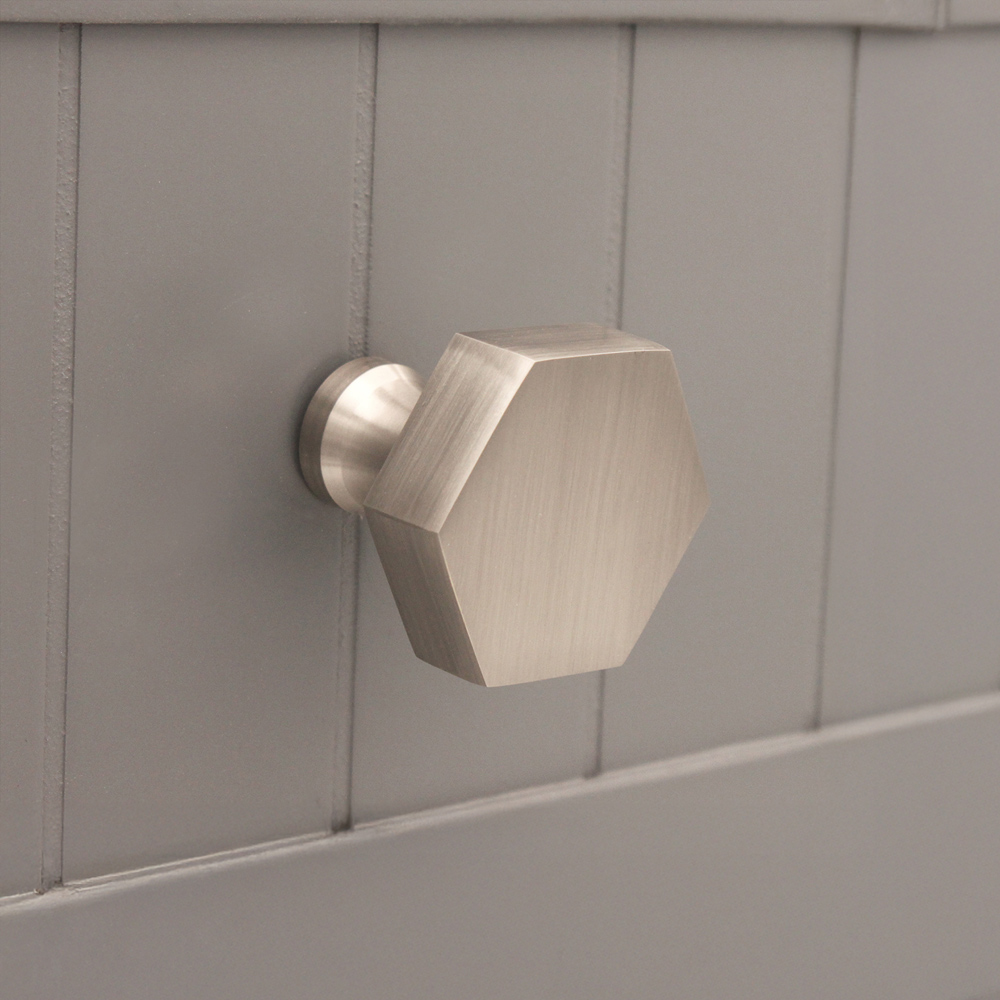 Spira Brass Satin Silver Hexagonal 38mm Cupboard Knob Image 2