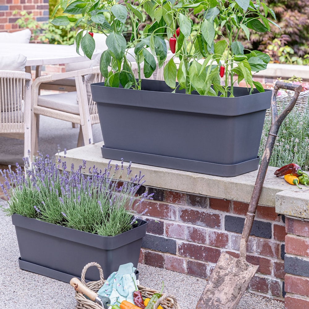 Ivyline Cleo Anthracite Rectangle Flower Box with Wheels 60cm Image 2