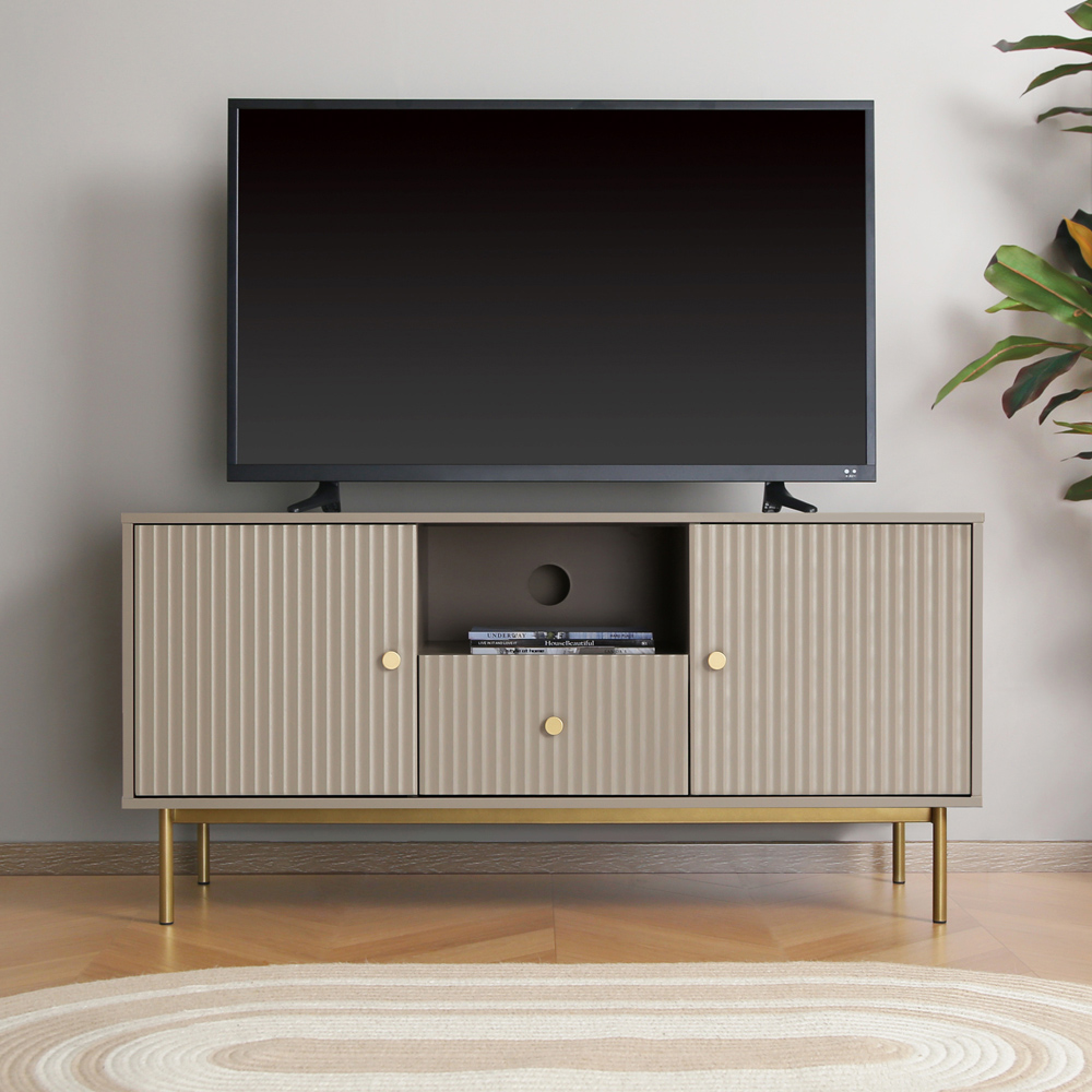 Devon 2 Door Single Drawer Grey TV Unit Image 3