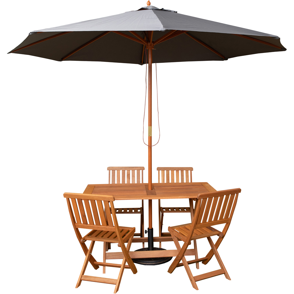 Samuel Alexander 4 Seater Wooden Rectangular Foldable Dining Set with Grey Parasol and Base Image 2