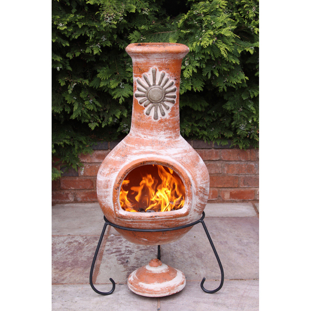 Gardeco Sol Sun Motif Extra Large Rustic Orange Mexican Chimenea with Stand and Lid Image 2