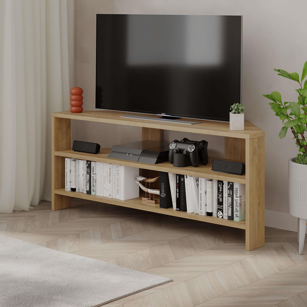 Decortie Thales 2 Shelf Oak Modern Corner TV Unit Image 4