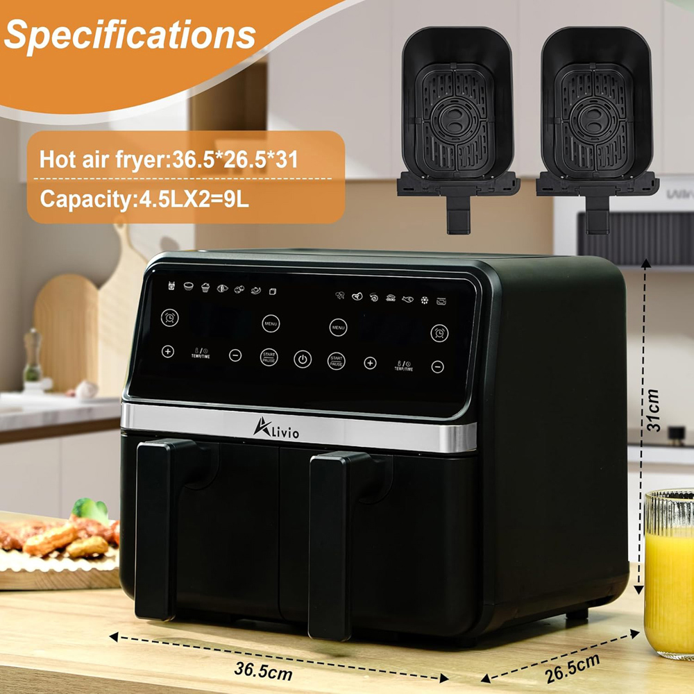 Alivio ZG033E-AIRFRYER Black Dual Basket 9L Air Fryer with LED Touch Screen 2200W Image 9