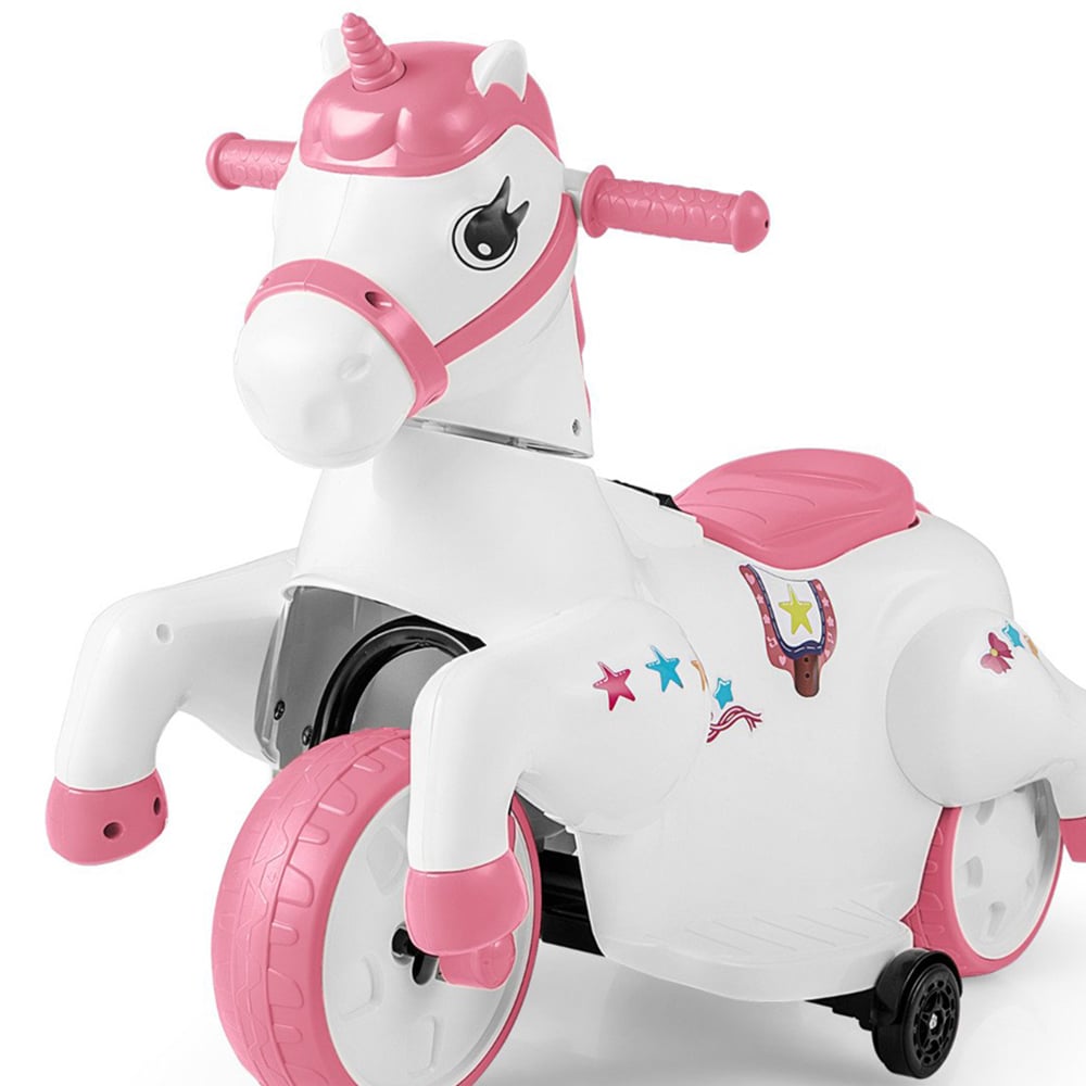 Costway Kids Pink Unicorn Ride On Toy with Training Wheels 12V Image 4