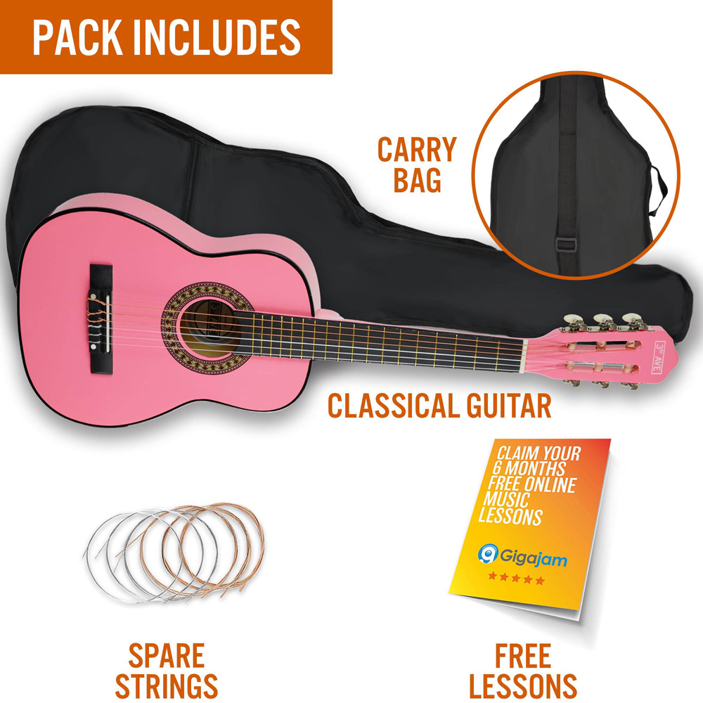 3rd Avenue Pink Quarter Size Classical Guitar Set Image 5