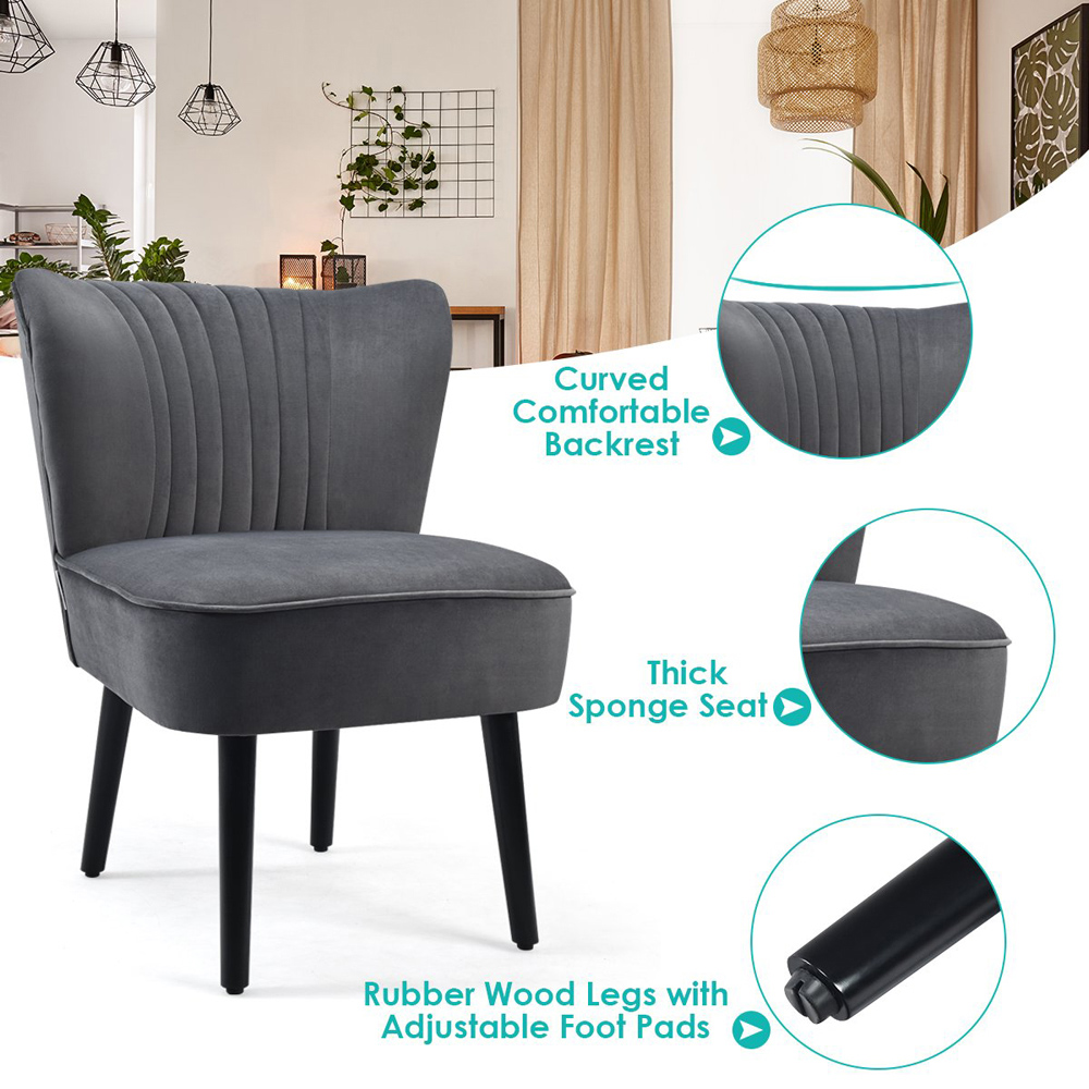 Costway Grey Velvet Accent Chair Set of 2 Image 6