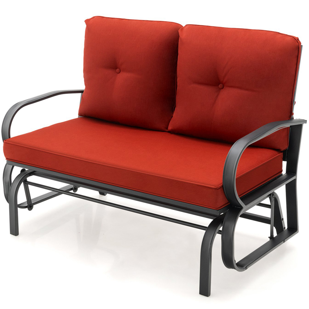 Costway 2 Seater Brick Red Outdoor Glider Bench with Cushions Image 2
