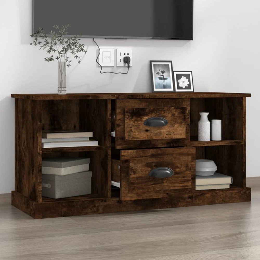 vidaXL 2 Drawer 4 Open Shelf Smoked Oak TV Cabinet Image 1