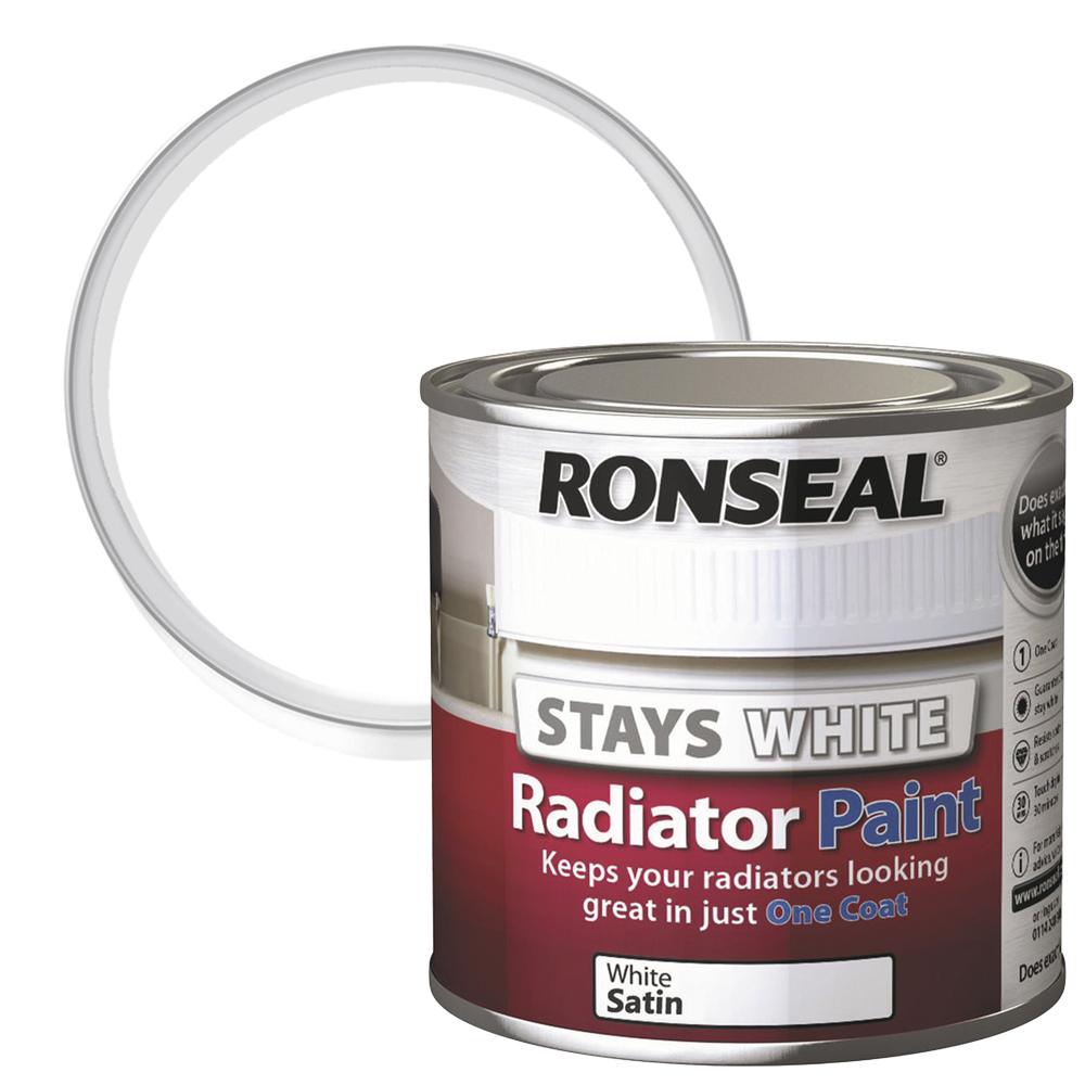 Ronseal One Coat White Satin Radiator Paint 250ml Image 1