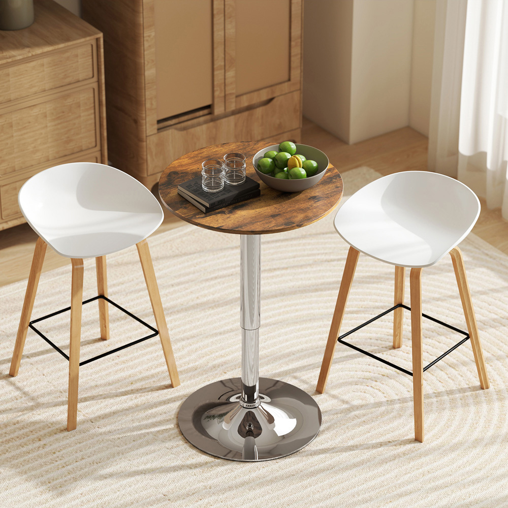Portland 2 Seater Rustic Brown Height Adjustable Round Swivel Bar Dining Table Image 7