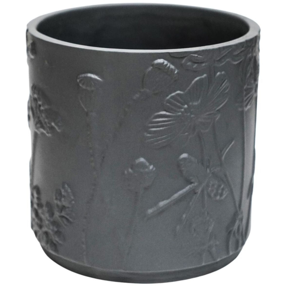 Ivyline Kew Midnight Meadow Embossed Stoneware Indoor Planter 18cm Image 1