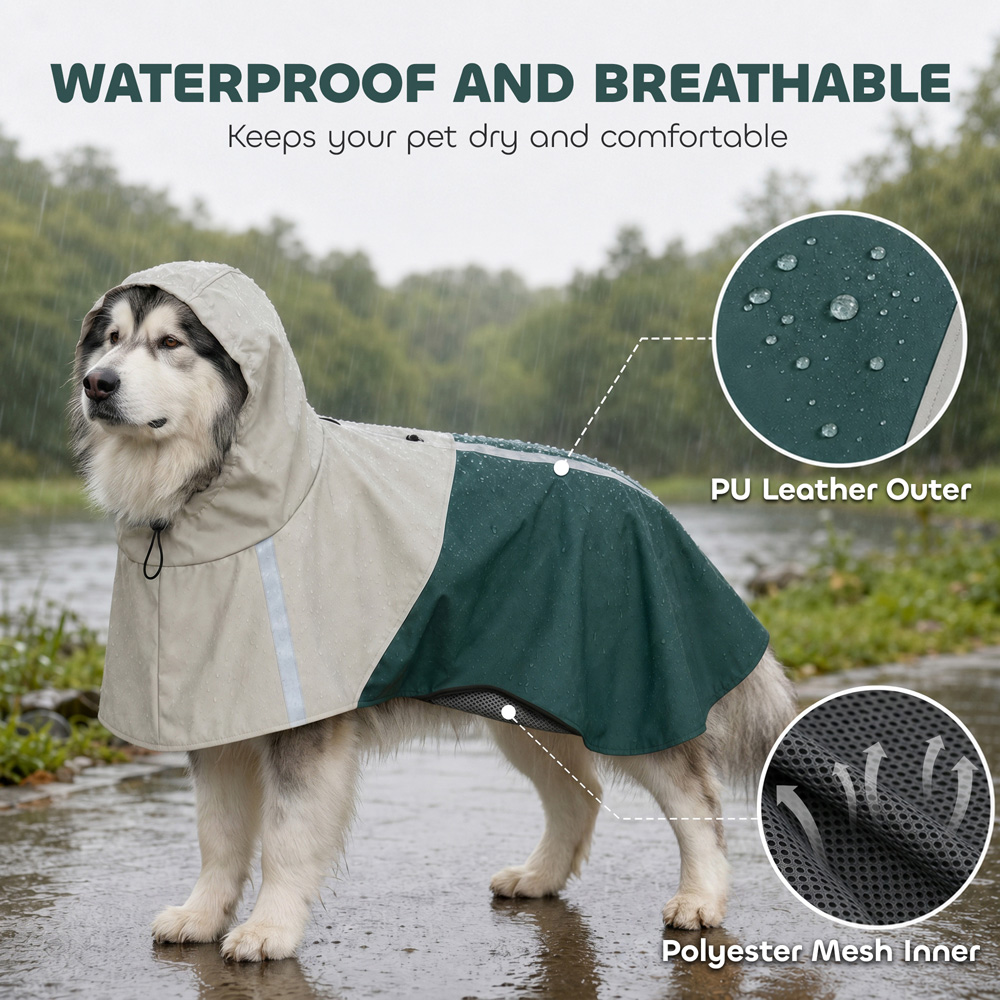 PawHut Green Dog Raincoat with Hood XL Image 5