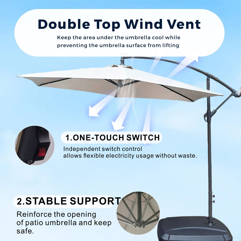 Direct Wicker Beige LED Tilt and Crank Hanging Cantilever Parasol 2.94m Image 7