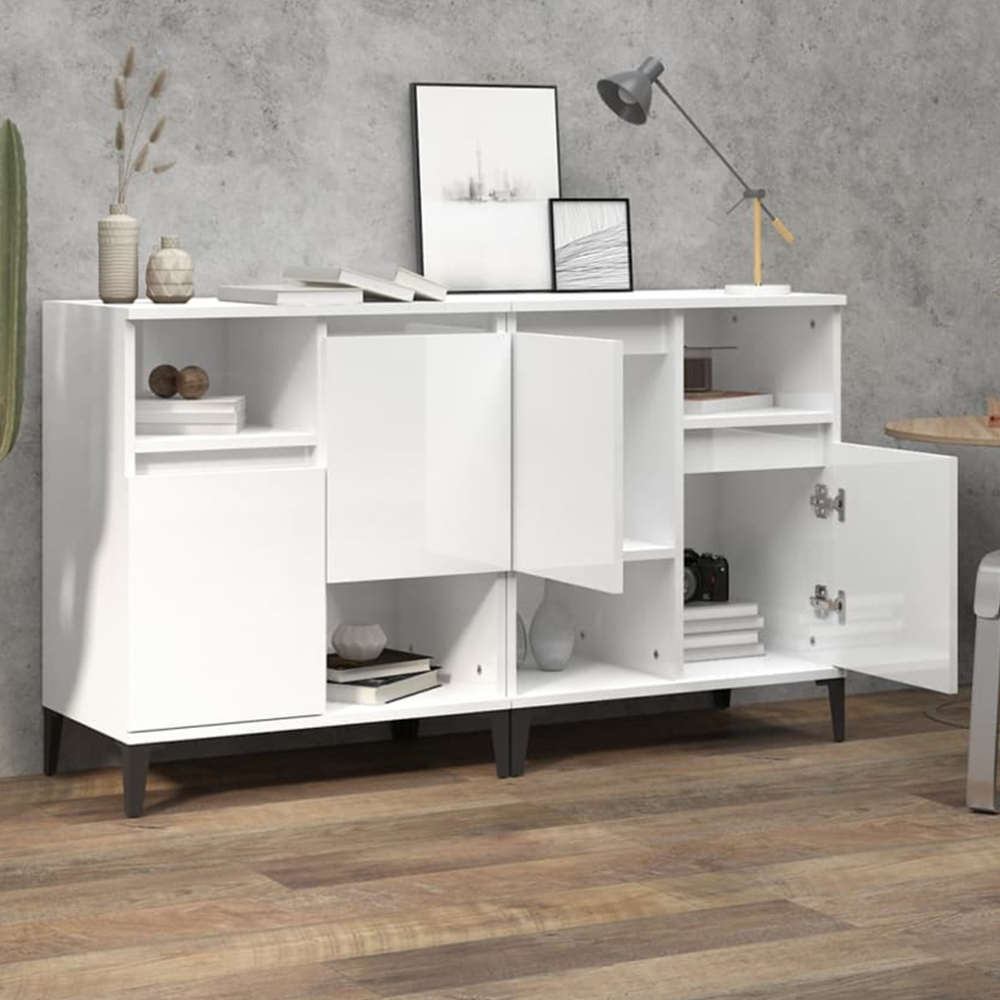 vidaXL 2 Door 2 Shelf White Sideboard Set of 2 Image 1