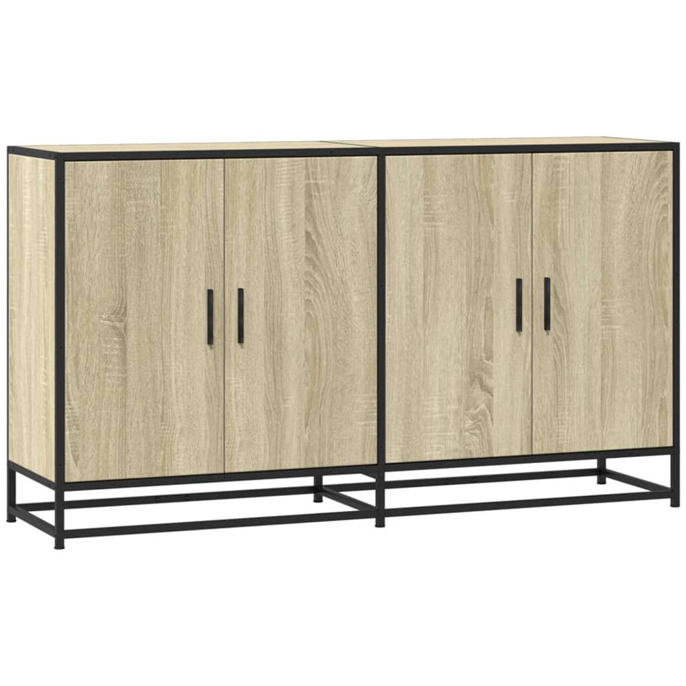 vidaXL 4 Door Sonoma Oak Wood and Metal Industrial Style Sideboard Image 2