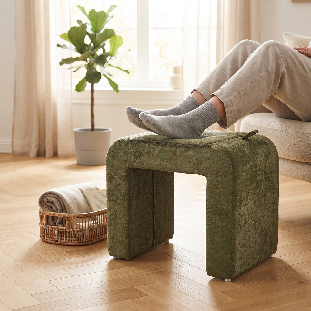 Living and Home Green Sealette U-Shaped Footstool with Reversible Tabletop Image 8