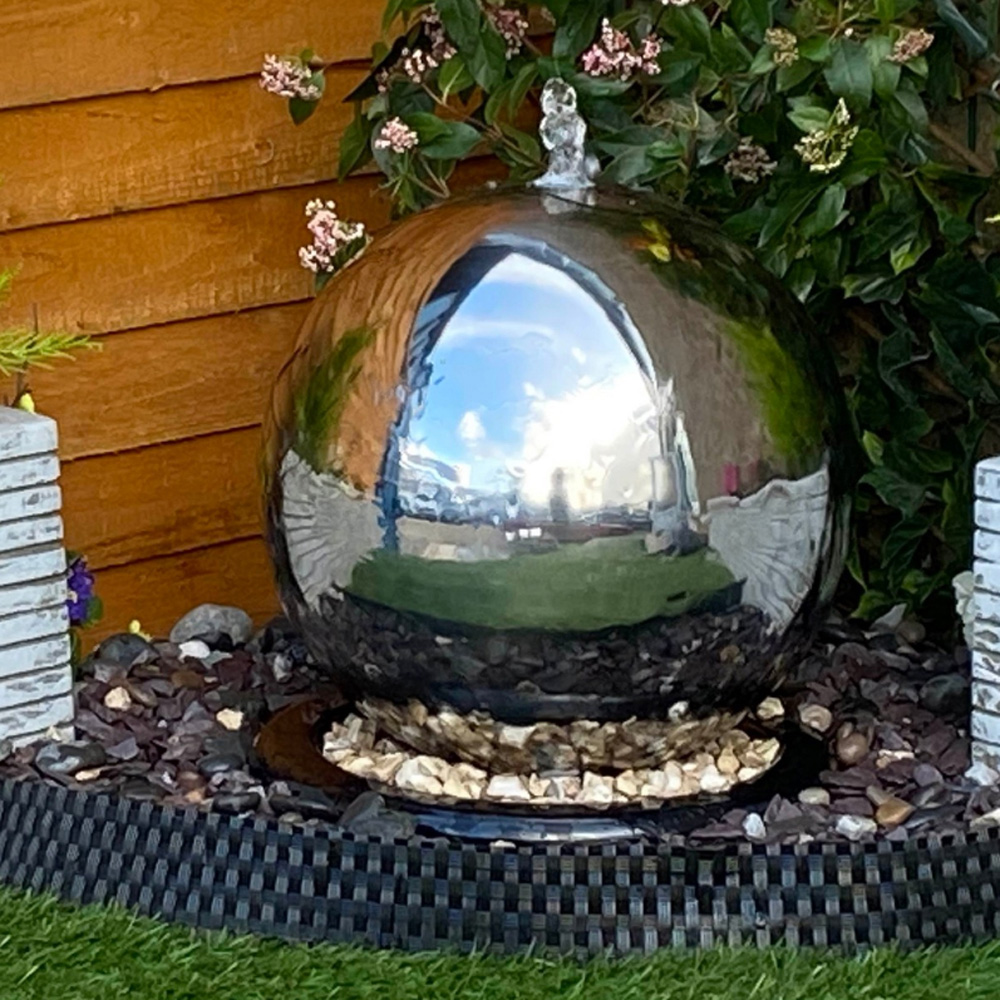 Tranquillity Stainless Steel Sphere Mains Powered LED Water Feature 75cm Image 2