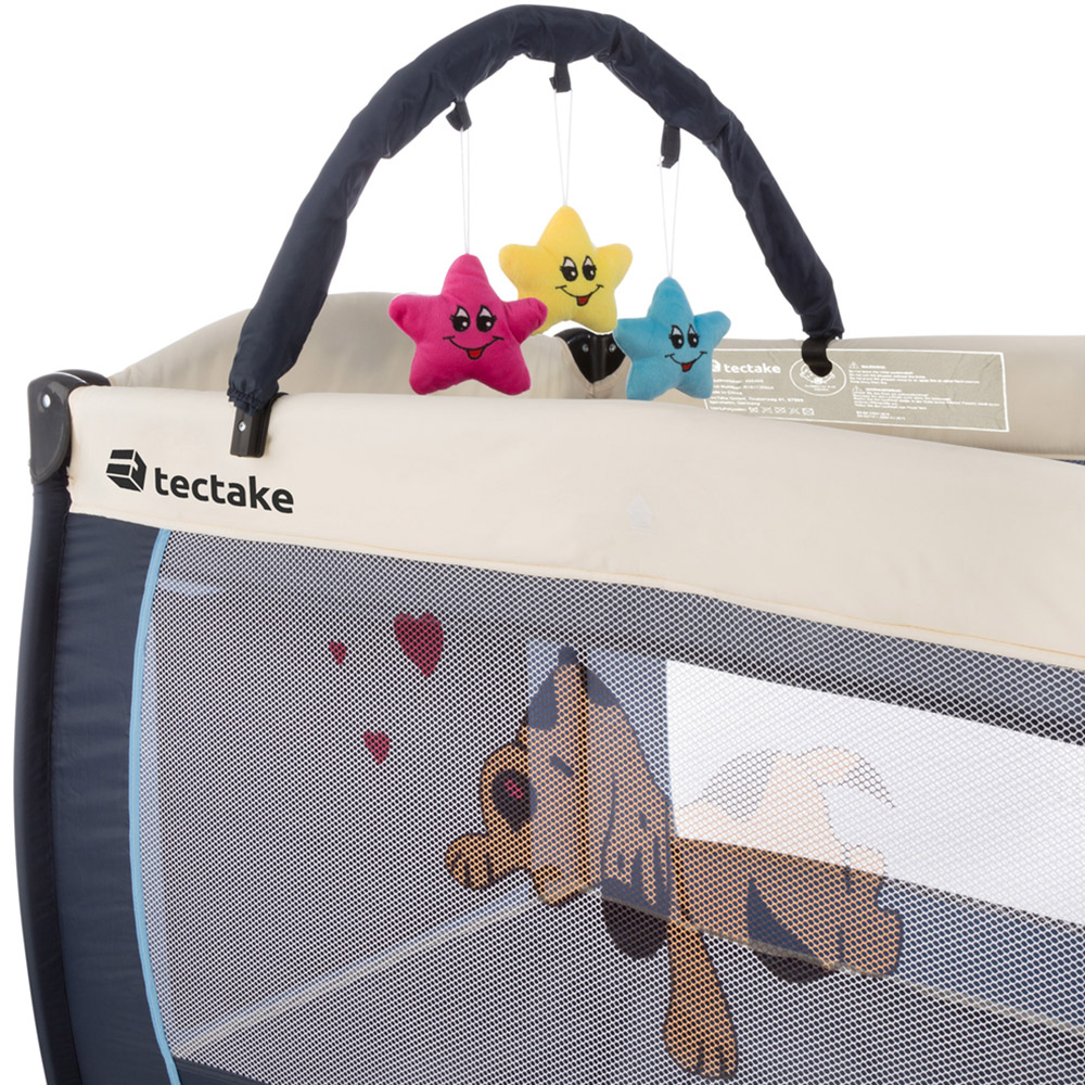tectake Kids Blue Dog Travel Cot with Changing Mat Image 3