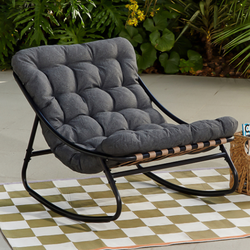 Home Detail Marbella Black Rocking Chair with Dark Grey Cushions Image 1