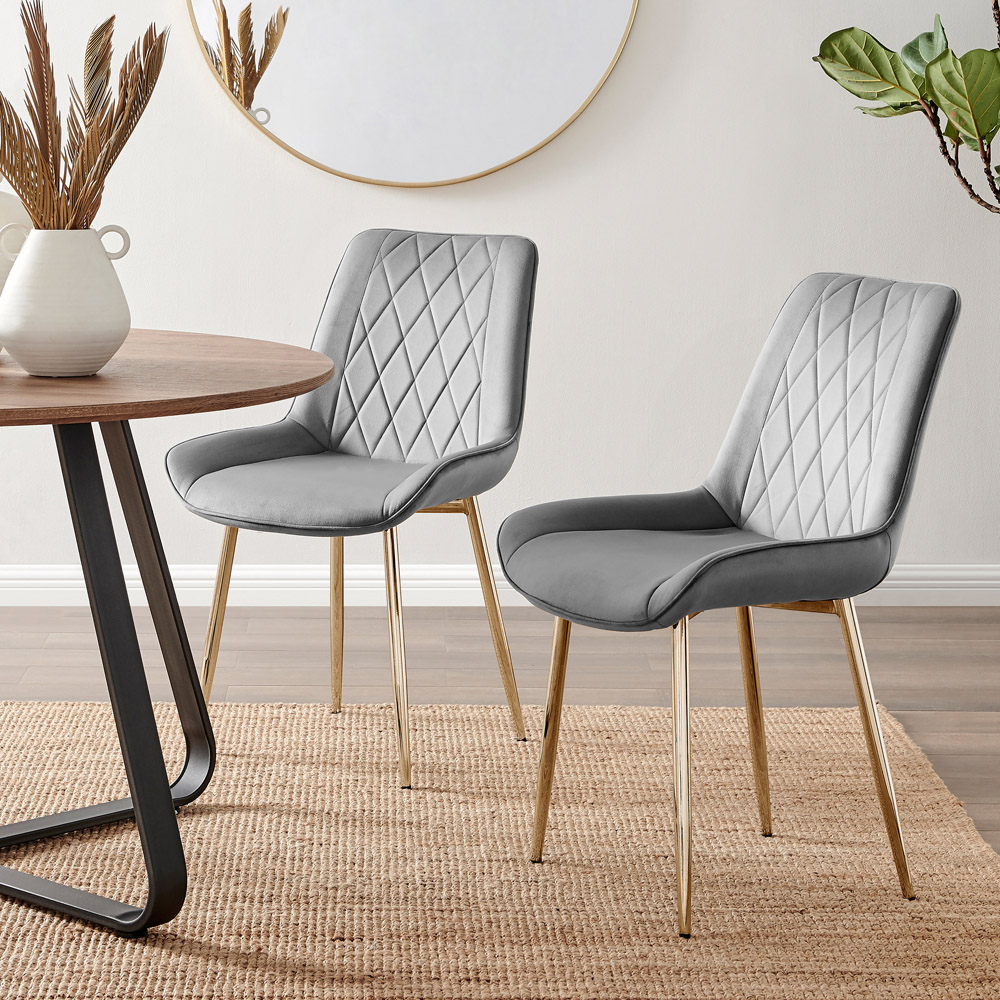 Furniturebox Cesano Set of 2 Grey and Gold Velvet Dining Chair Image 9