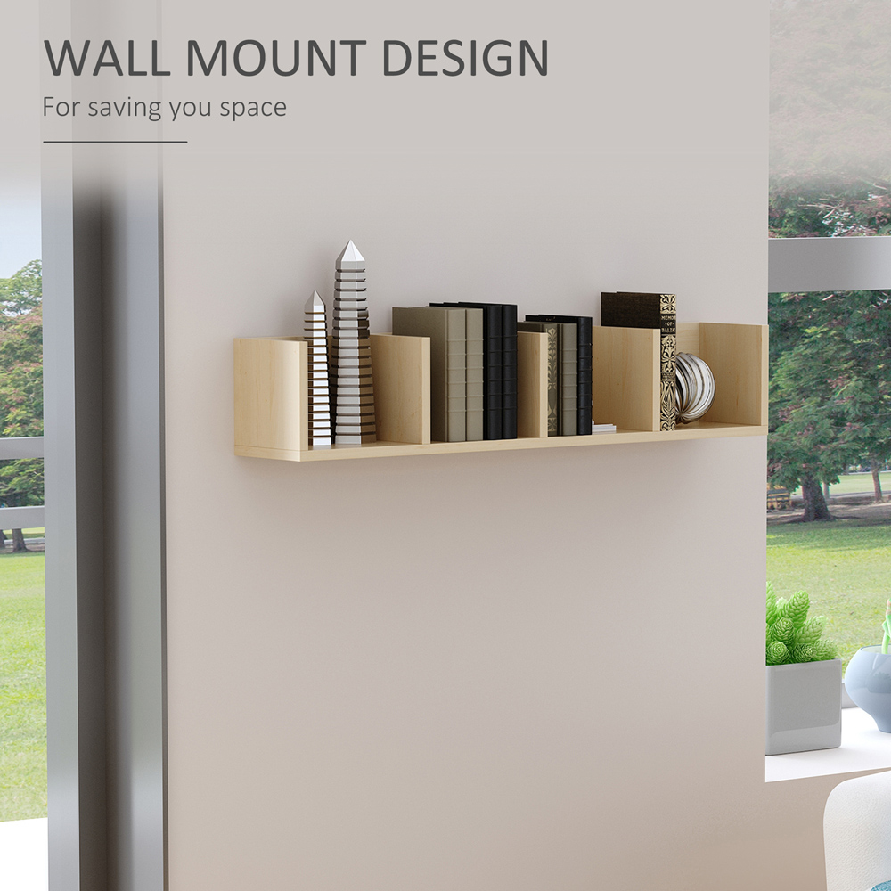 HOMCOM 95cm Natural CD and DVD Wall Mount Storage Shelf Image 6