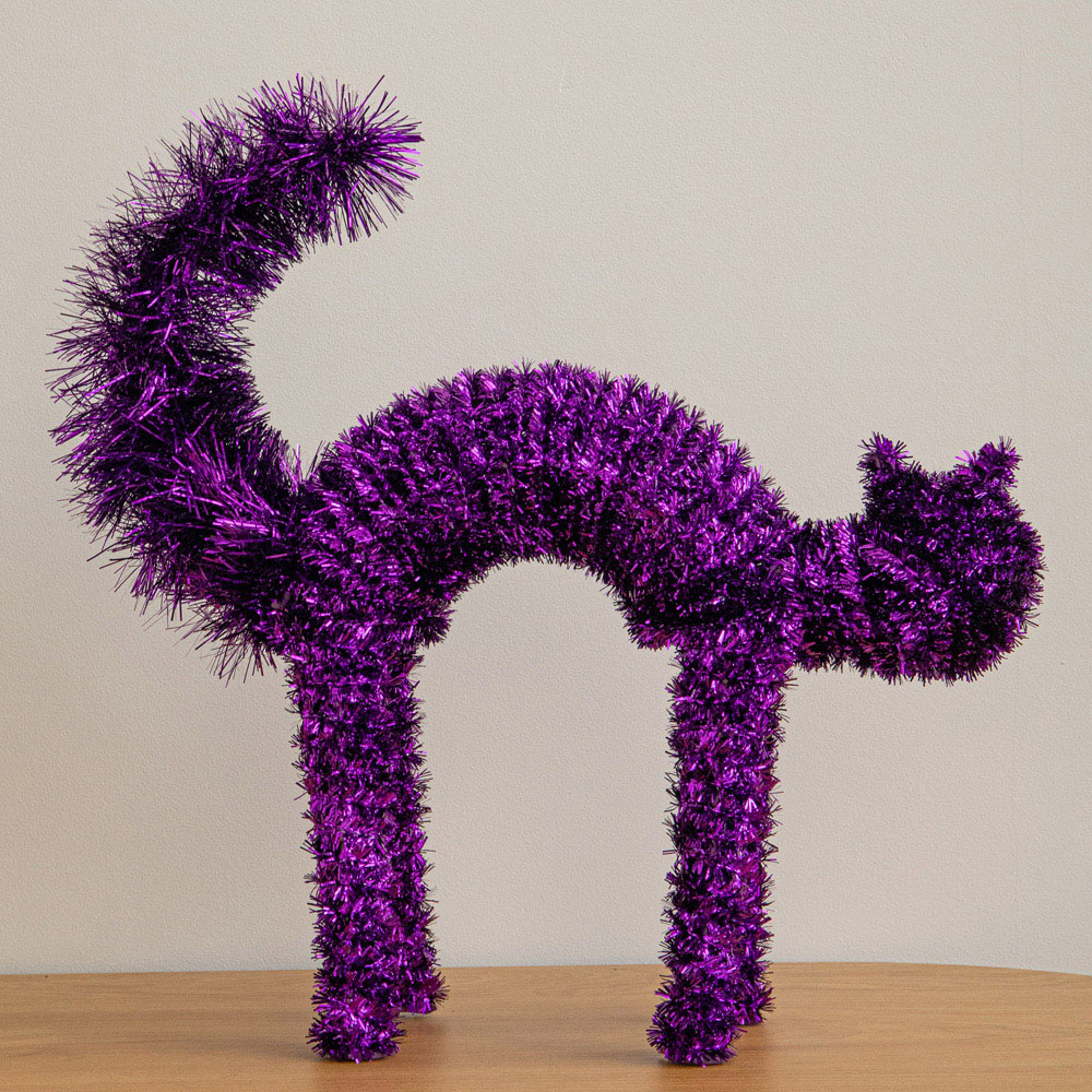 Samuel Alexander Purple Tinsel Standing Scaredy Cat Halloween Decoration 42cm Image 6
