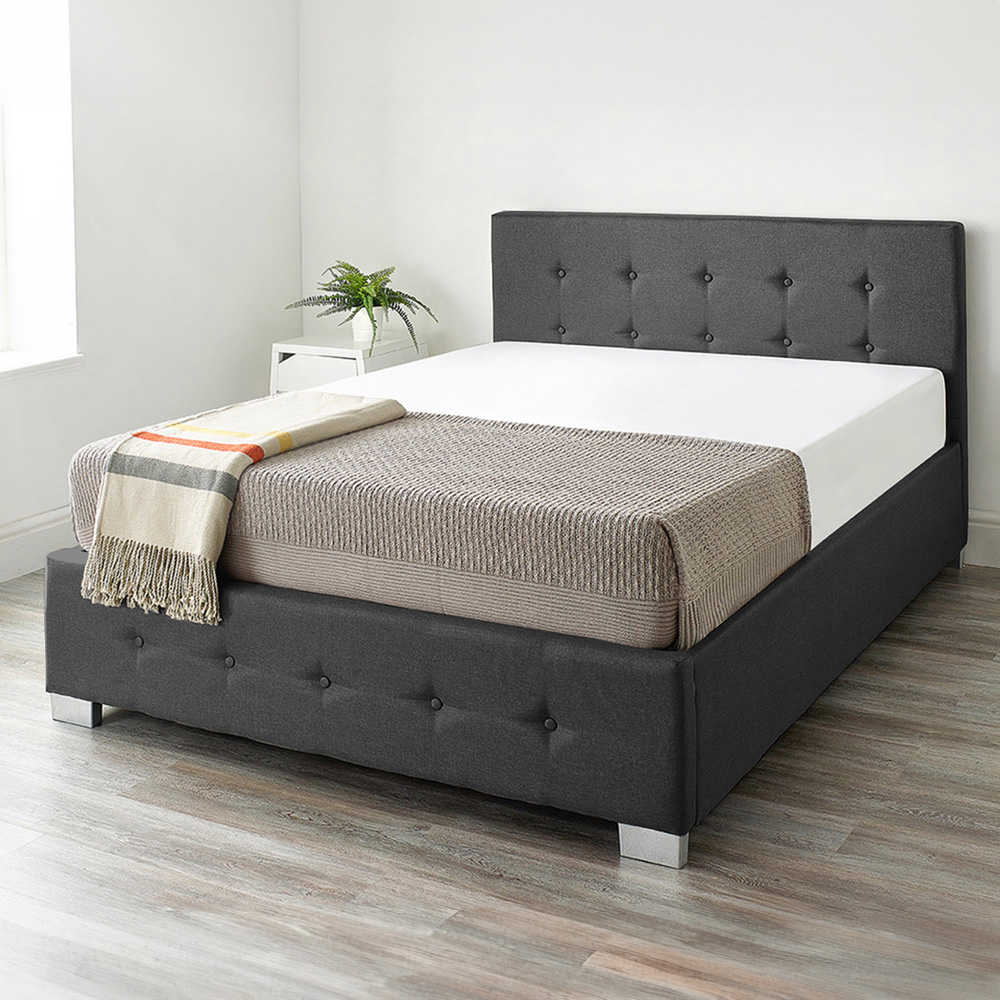 Aspire Small Double Black Linen End Lift Ottoman Storage Bed Image 1