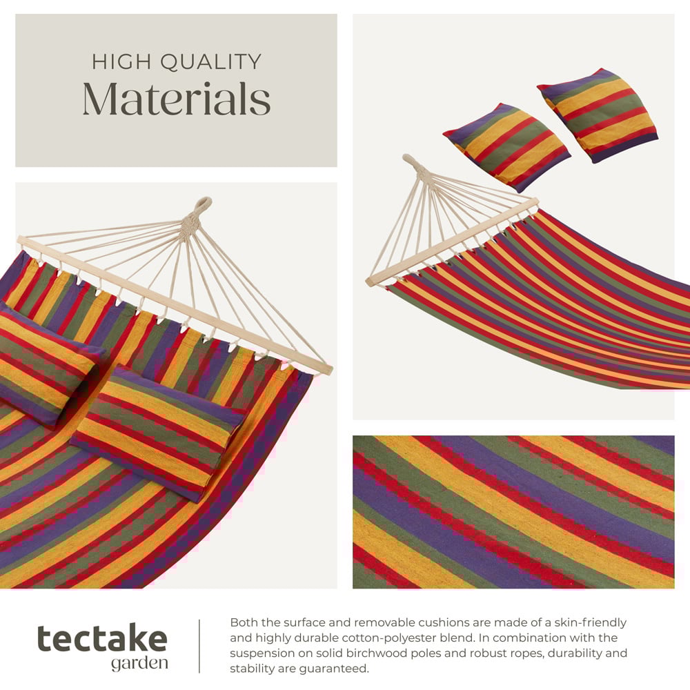 tectake Eden 2 Seater Colourful Stripes Hammock with Support Bars Image 4