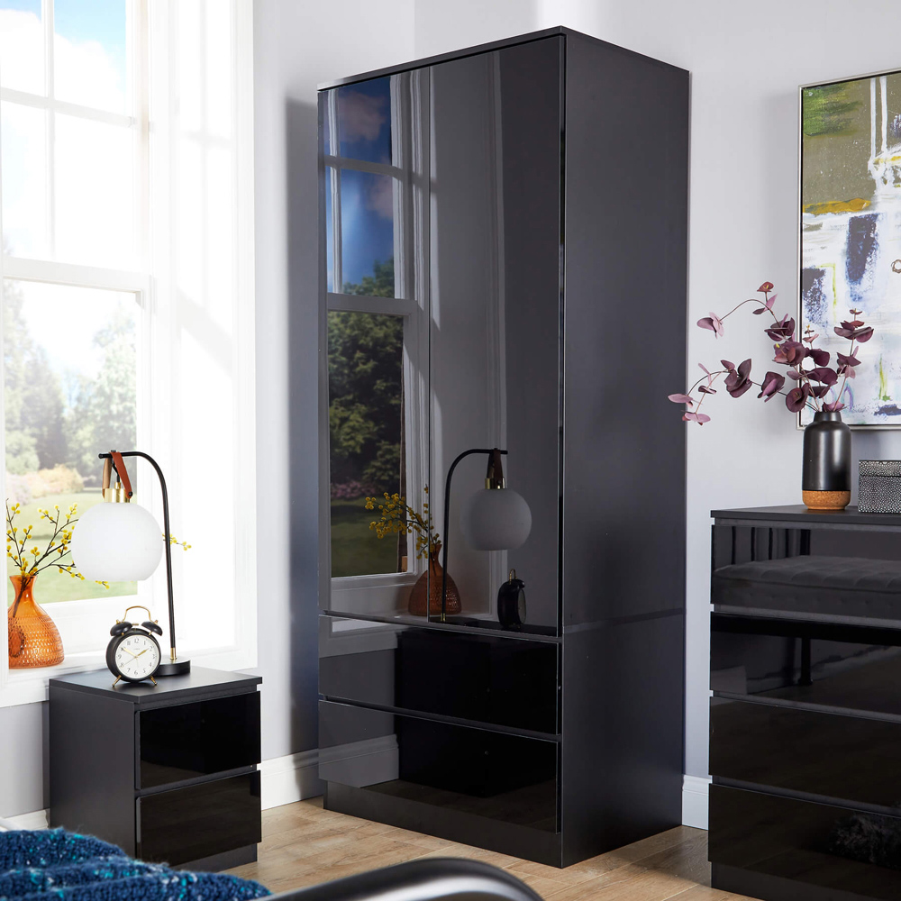 Home Source 2 Door 2 Drawer Black Modern Wardrobe Image 5