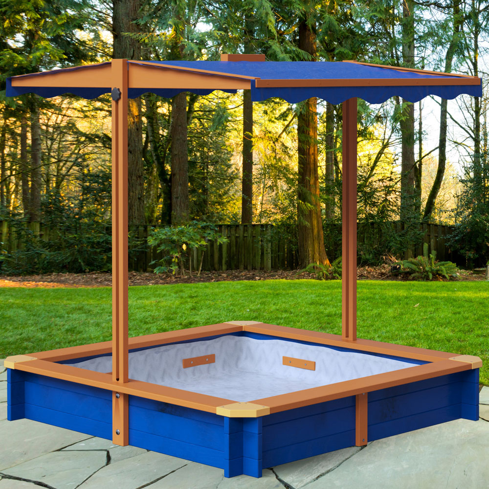 Teamson Kids Blue Wooden Outdoor Summer Sand Box Image 5