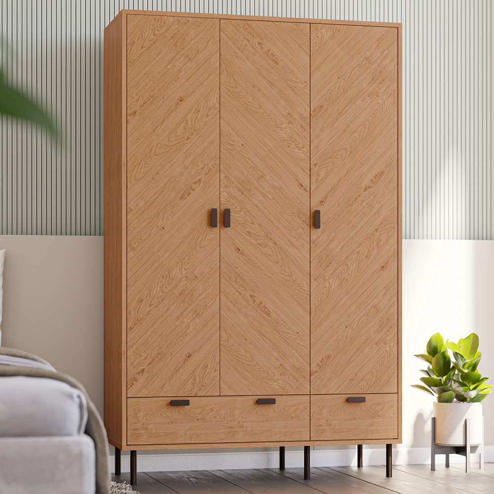 Seconique Leon 3 Door 2 Drawer Medium Oak Effect Wardrobe Image 1